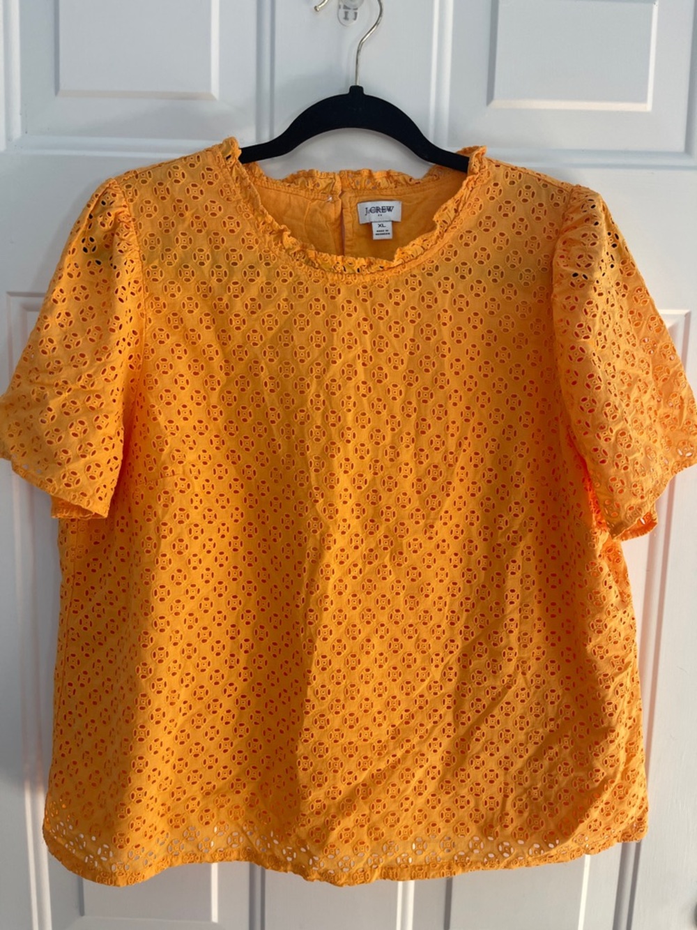 J. Crew Orange Eyelet Short Sleeve Top
